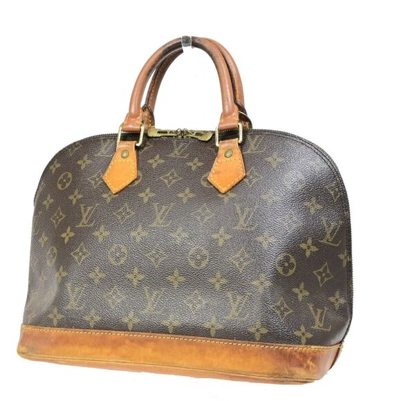 LOUIS VUITTON LV Logo Alma Hand Bag Monogram Leather Brown France - Picture 1 of 16